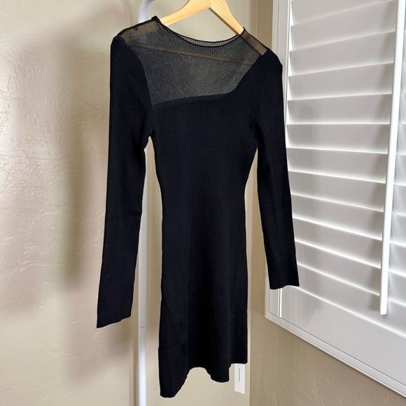 Commense Semi Sheer Panel Sweater Dress Black Knit Mesh Shoulder NWT Small - Picture 5 of 11